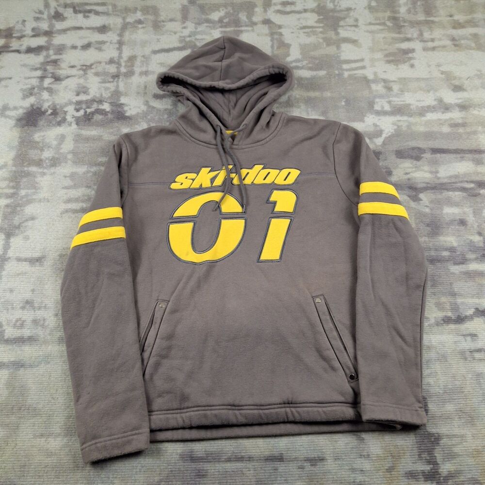 BRP Ski-Doo Hoodie Small Mens Grey Yellow Embroidered Pullover Snowmobile Gear